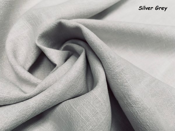 Silver Grey Stone Washed Pure Plain Linen Fabric Material - 100% Linens Home Decor Bedding Clothes Curtains - 55" 140cm Wide - Image 2