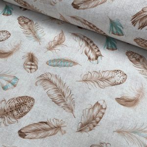 Feathers Fabric Falling Wing Falling Feather Canvas - Curtains, Upholstery, Dress Material - 140 cm or 55" Wide Textile - Beige Turquoise