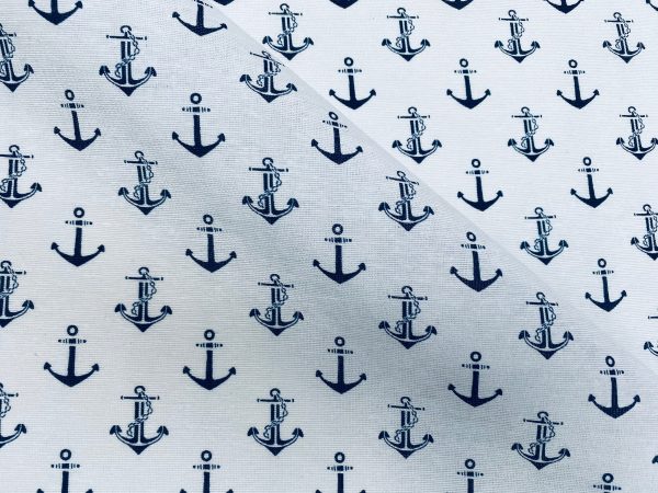 Small Anchor Fabric - Curtains, Upholstery, Dress Material - Ocean Marine Design - 140 cm Wide Textile - White - Image 7