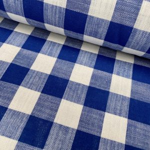 BRIGHT BLUE & White Gingham Linen Checked Linen Fabric Plaid Material Buffalo Check Cotton Yarn Tartan - 59" or 150cm wide