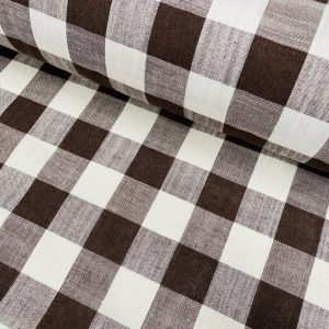 DARK BROWN & White Gingham Linen Checked Linen Fabric Plaid Material Buffalo Check Cotton Yarn Tartan - 59" or 150cm wide
