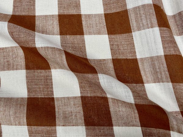 Light Brown & White Gingham Linen Checked Terracotta Linen Fabric Plaid Material Buffalo Check Cotton Yarn Tartan - 59" or 150cm wide - Image 4