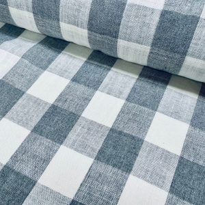 Grey & White Gingham Linen Checked Linen Fabric Plaid Material Buffalo Check Cotton Yarn Tartan - 59" or 150cm wide