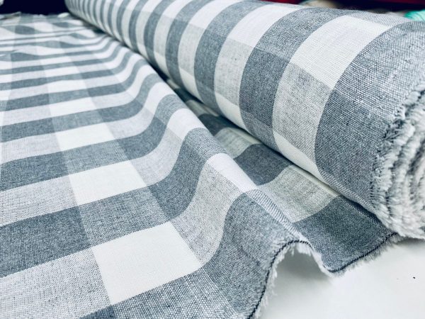 Grey & White Gingham Linen Checked Linen Fabric Plaid Material Buffalo Check Cotton Yarn Tartan - 59" or 150cm wide - Image 2