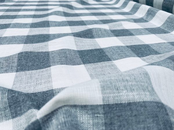 Grey & White Gingham Linen Checked Linen Fabric Plaid Material Buffalo Check Cotton Yarn Tartan - 59" or 150cm wide - Image 4