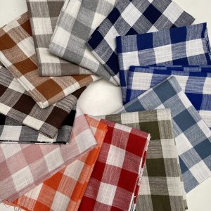 Gingham Linen Checked Linen Fabric Plaid Material Buffalo Check Cotton Yarn -140cm wide - Black, Blue, Red, Pink, Orange, Khaki, Grey, Brown