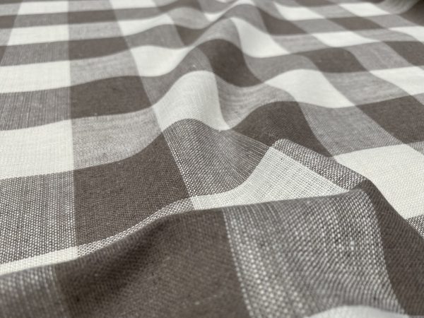 TAUPE BROWN & White Gingham Linen Checked Linen Fabric Plaid Material Buffalo Check Cotton Yarn Tartan - 59" or 150cm wide - Image 5