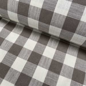 TAUPE BROWN & White Gingham Linen Checked Linen Fabric Plaid Material Buffalo Check Cotton Yarn Tartan - 59" or 150cm wide