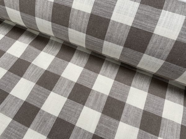 TAUPE BROWN & White Gingham Linen Checked Linen Fabric Plaid Material Buffalo Check Cotton Yarn Tartan - 59" or 150cm wide