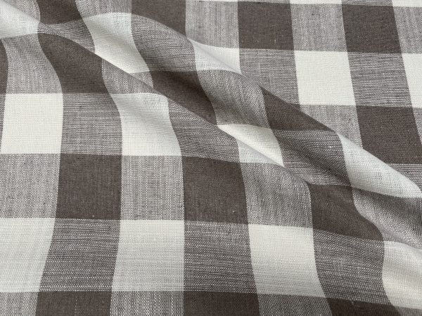 TAUPE BROWN & White Gingham Linen Checked Linen Fabric Plaid Material Buffalo Check Cotton Yarn Tartan - 59" or 150cm wide - Image 3