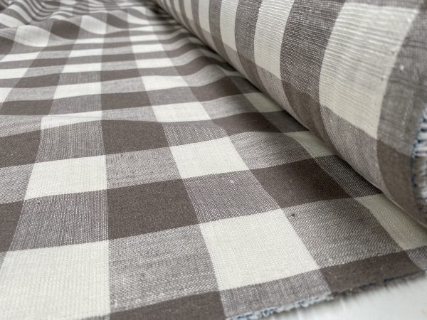 TAUPE BROWN & White Gingham Linen Checked Linen Fabric Plaid Material Buffalo Check Cotton Yarn Tartan - 59" or 150cm wide - Image 2