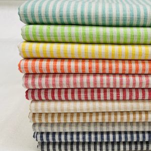 Candy Stripe Linen Fabric Light Cotton Material Cute Striped White Lines Home Decor, Dressmaking - 59" or 150cm wide