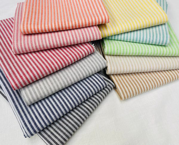 Candy Stripe Linen Fabric Light Cotton Material Cute Striped White Linen Home Decor, Dressmaking - 59" or 150cm wide - Red - Image 4
