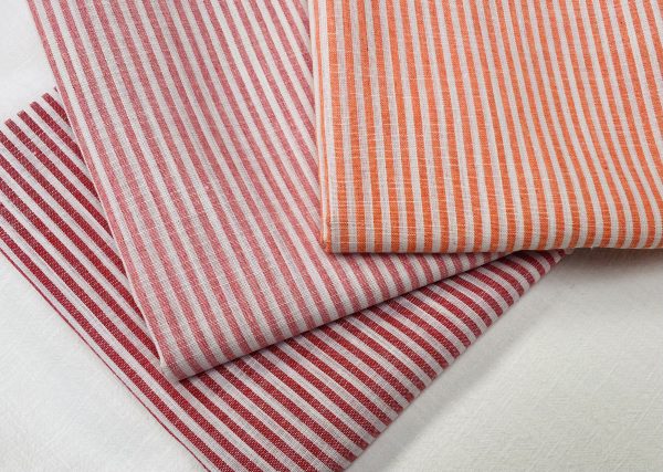 Candy Stripe Linen Fabric Light Cotton Material Cute Striped White Linen Home Decor, Dressmaking - 59" or 150cm wide - Red - Image 3