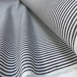 Candy Stripe Linen Fabric Light Cotton Material Cute Striped White Lines Home Decor, Dressmaking - 59" or 150cm wide - Black