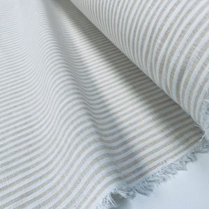 Candy Stripe Linen Fabric Light Cotton Material Cute Striped White Lines Home Decor, Dressmaking - 59" or 150cm wide - Cream