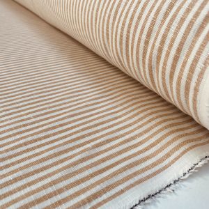 Candy Stripe Linen Fabric Light Cotton Material Cute Striped White Lines Home Decor, Dressmaking - 59" or 150cm wide - Light Brown