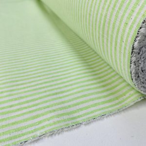 Candy Stripe Linen Fabric Light Cotton Material Cute Striped White Lines Home Decor, Dressmaking - 59" or 150cm wide - Lime