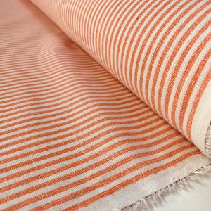 Candy Stripe Linen Fabric Light Cotton Material Cute Striped White Lines Home Decor, Dressmaking - 59" or 150cm wide - Orange