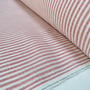 Candy Stripe Linen Fabric Light Cotton Material Cute Striped White Lines Home Decor, Dressmaking - 59" or 150cm wide - Pink