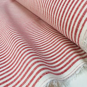 Candy Stripe Linen Fabric Light Cotton Material Cute Striped White Linen Home Decor, Dressmaking - 59" or 150cm wide - Red