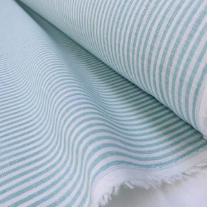 Candy Stripe Linen Fabric Light Cotton Material Cute Striped White Lines Home Decor, Dressmaking - 59" or 150cm wide - Turquoise