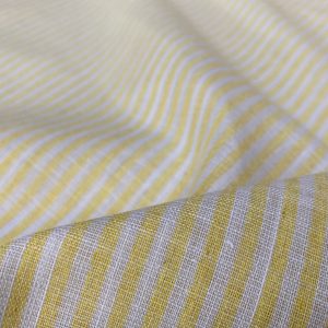 Candy Stripe Yellow Linen Fabric Light Cotton Material Cute Striped White Lines Home Decor, Dressmaking - 59" or 150cm wide - Yellow Stripes