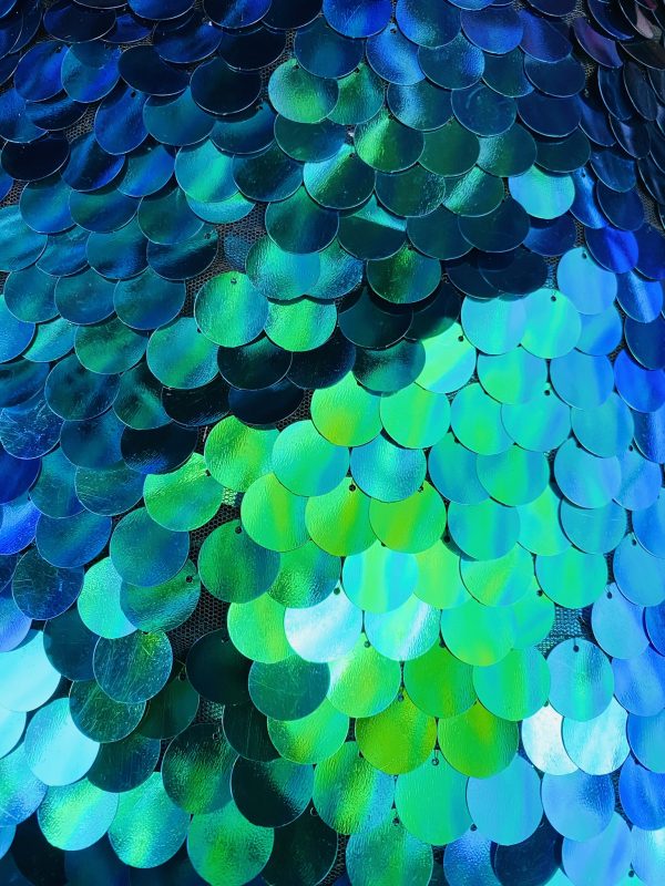 18mm Large Sequin Fabric Glitter Stretch Material - Backdrop, Dress Making, Home Decoration - 130cm wide Sparkling Paillettes - Iridescent Green - Image 3