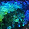 18mm Large Sequin Fabric Glitter Stretch Material - Backdrop, Dress Making, Home Decoration - 130cm wide Sparkling Paillettes - Iridescent Green