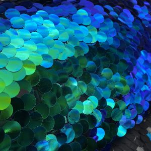 18mm Large Sequin Fabric Glitter Stretch Material - Backdrop, Dress Making, Home Decoration - 130cm wide Sparkling Paillettes - Iridescent Green