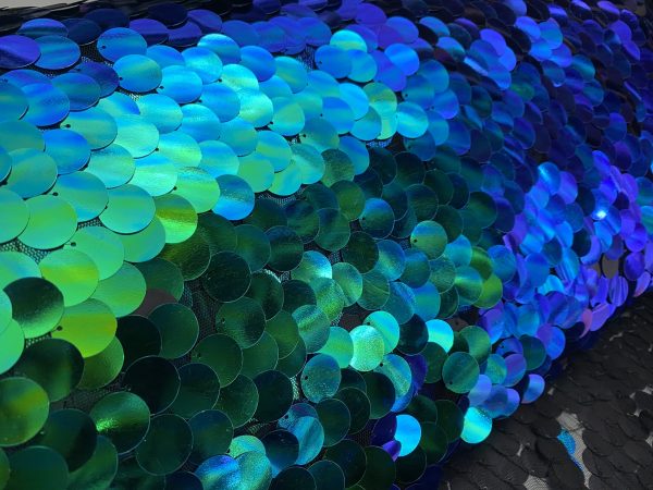 18mm Large Sequin Fabric Glitter Stretch Material - Backdrop, Dress Making, Home Decoration - 130cm wide Sparkling Paillettes - Iridescent Green