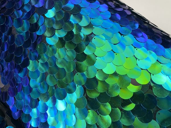 18mm Large Sequin Fabric Glitter Stretch Material - Backdrop, Dress Making, Home Decoration - 130cm wide Sparkling Paillettes - Iridescent Green - Image 2