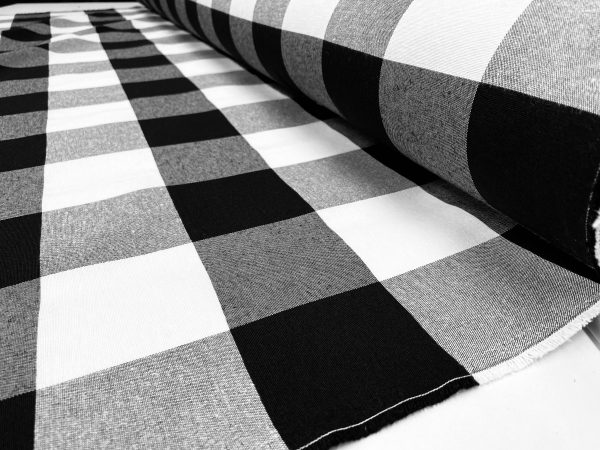 Dobby Buffalo BIG Checks Tartan Fabric Curtain Upholstery Cotton Material Plaid Scottish Royal Stewart Check 55" or 140cm Wide Canvas BLACK - Image 2