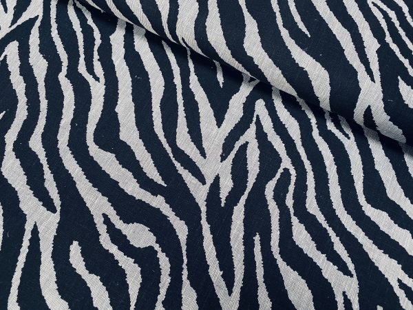 Black Tiger Fabric Zebra Stripes Animal Print Cotton Linen Blend Home Decor, Curtain, Dressmaking 135-140cm Wide