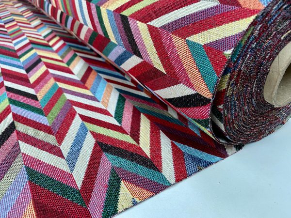 Chevron Woven Gobelin Fabric Home Decor Tapestry Material for Curtains, Upholstery  - 55"/140cm Wide - Multicolour - Image 5