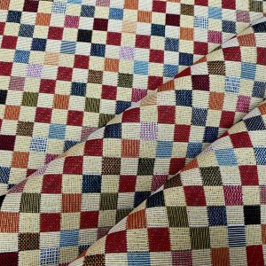 Teflon Woven  Squares Gobelin Outdoor Fabric Home Decor Tapestry Material for Curtains, Upholstery - 110"/280cm EXTRA Wide - Multicolour