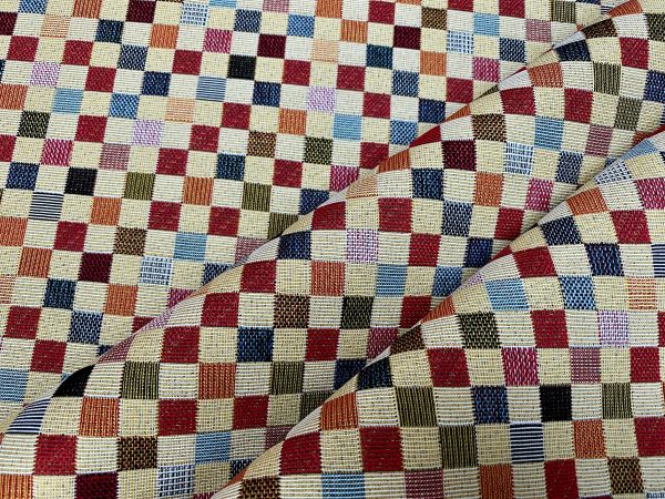 Teflon Woven  Squares Gobelin Outdoor Fabric Home Decor Tapestry Material for Curtains, Upholstery - 110"/280cm EXTRA Wide - Multicolour