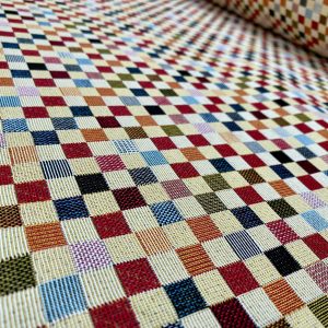 Teflon Woven  Squares Gobelin Outdoor Fabric Home Decor Tapestry Material for Curtains, Upholstery  - 55"/140cm Wide - Multicolour