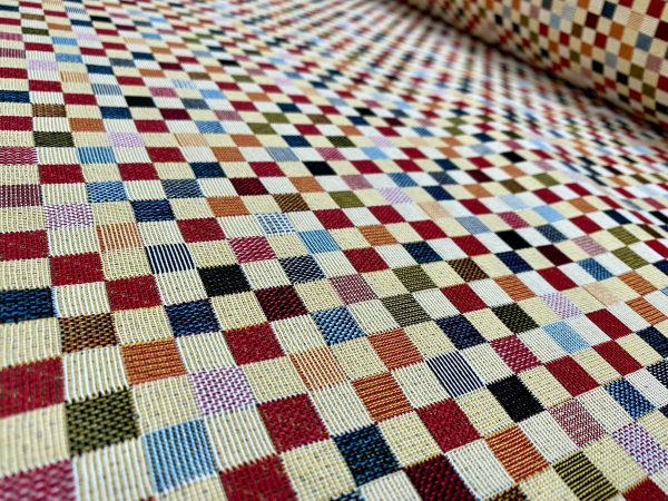 Teflon Woven  Squares Gobelin Outdoor Fabric Home Decor Tapestry Material for Curtains, Upholstery  - 55"/140cm Wide - Multicolour
