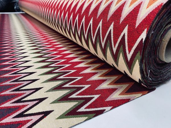 Zig Zag Woven Gobelin Fabric Home Decor Tapestry Material for Curtains, Upholstery  - 55"/140cm Wide - Multicolour - Image 3
