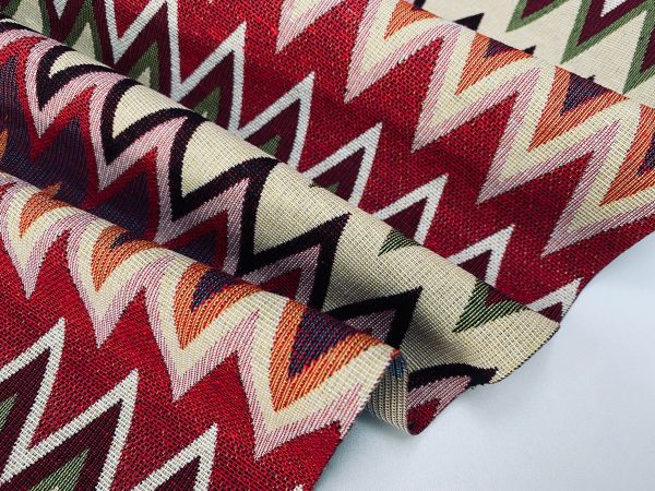Zig Zag Woven Gobelin Fabric Home Decor Tapestry Material for Curtains, Upholstery  - 55"/140cm Wide - Multicolour - Image 4