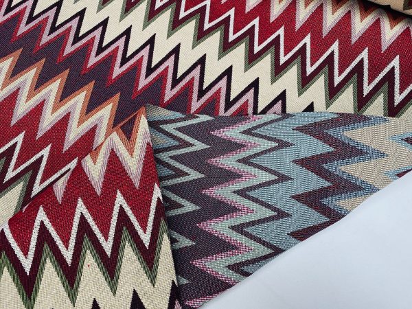 Zig Zag Woven Gobelin Fabric Home Decor Tapestry Material for Curtains, Upholstery  - 55"/140cm Wide - Multicolour - Image 5