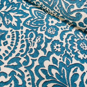 Abstract Blue Floral Pattern Fabric Material for Home Decor, Curtains, Upholstery - 55"/140cm Wide Canvas - Blue & Cream