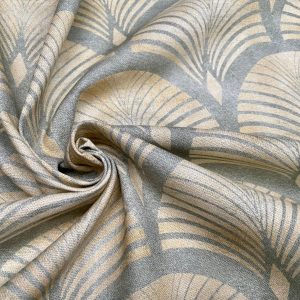 Art Deco Geometric Damask Floral Fan Fabric Fountain Leaf - Curtain Upholstery Home decor - 55"/140cm Wide - Gold & Grey