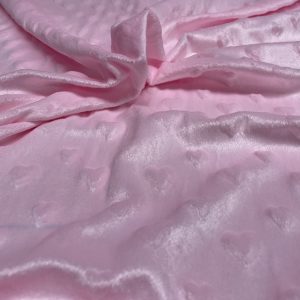 HEART Supersoft Dimple Fleece Fabric Plush Cuddle Soft - 160cm (63 inches) wide - BABY PINK Hearts