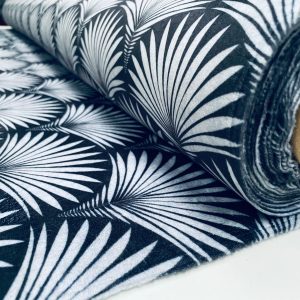Velvet Art Deco Geometric Damask Floral Fan Fabric Fountain Leaf - Curtain Upholstery Home decor - 140"/280cm EXTRA Wide -  Black & Grey