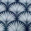 Velvet Art Deco Geometric Damask Floral Fan Fabric Fountain Leaf - Curtain Upholstery Home decor - 140"/280cm EXTRA Wide -  Black & Grey - Image 3