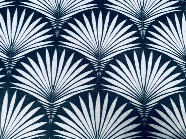 Velvet Art Deco Geometric Damask Floral Fan Fabric Fountain Leaf - Curtain Upholstery Home decor - 140"/280cm EXTRA Wide -  Black & Grey - Image 3