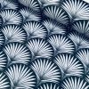 Velvet Art Deco Geometric Damask Floral Fan Fabric Fountain Leaf - Curtain Upholstery Home decor - 55"/140cm Wide -  Black & Grey
