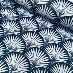 Velvet Art Deco Geometric Damask Floral Fan Fabric Fountain Leaf - Curtain Upholstery Home decor - 55"/140cm Wide -  Black & Grey